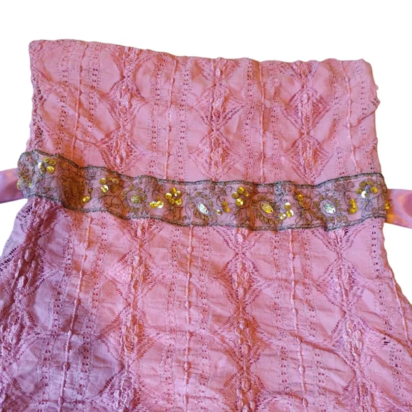 Vintage Y2K Pink Lace Beaded Sequin Fairy Corset Belted Top Sz S To M - Picture 2 of 9